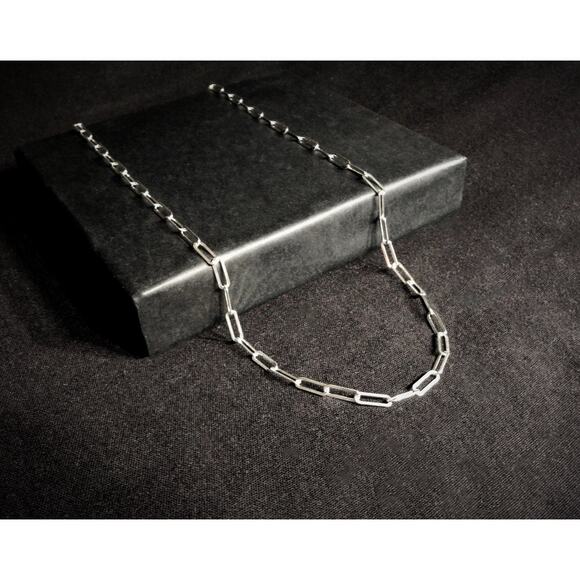 Silver Paperclip Chain for Men, 925 Sterling Silver Paperclip Flat Link Chain - Picture 4 of 7